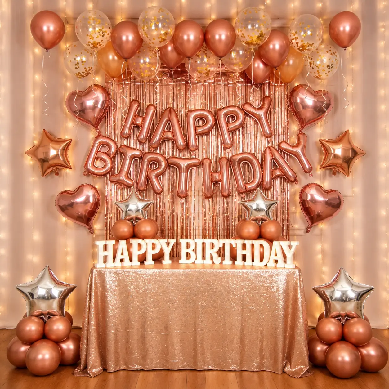 Rose Gold Happy Birthday Balloon Set - Festive Design Decor, 10-Min Fast Setup Confetti Balloons, Home-Party Supplies That Transforms Any Room, Balloon Decor, Quick Setup