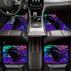 4Pcs car floor mat, graffiti print floor mat, Four Seasons GM floor mat, suitable for all vehicles, car SUV floor mat, car accessories fashionable car interior protection, suitable for front and rear seat protection