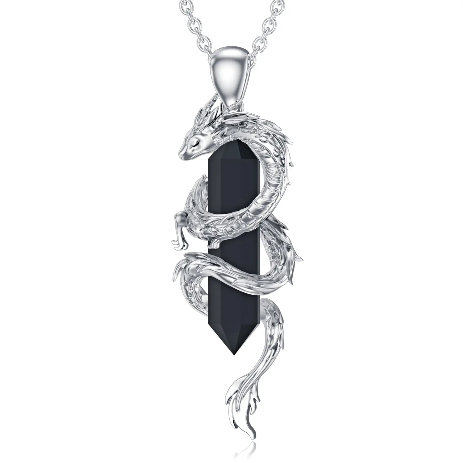Dragon Black Hexagon Crystal Pendant Necklace, 925 Sterling Silver Necklace for Men Women, Jewelry Birthday Gift for Men, Perfect Mother‘s Day Gift