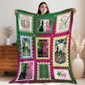 Halloween horror theme Glinda Elphaba Wicked For Good Blanket Wizard of Oz Blanket Wicked Pink Green Blanket Wicked Birthday Gift Wicked Birthday Theme Party Flannel material Applies to Super soft  decorative sofa/sofa/bedroom