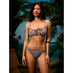 Cider Floral Striped Scoop Neck Tie Front Bracelet Bikini Set