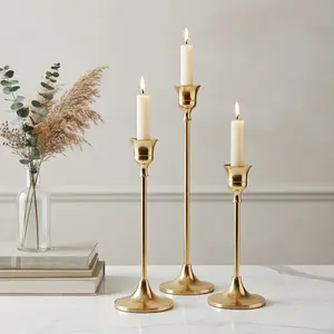 Candlestick Holders Taper Candle Holders, Set of 3 Candle Stick Holders Set, Brass Gold Candlestick Holder Set, Vintage Modern Decorative Centerpiece for Table Mantel Wedding Housewarming Gift, Vintage Candle Stand