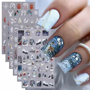 6 Sheets Winter Christmas Nail Art Stickers Set, Reindeer Fox Snow Scene Gingerbread Crystal Ball Designs, DIY Self-Adhesive Manicure Decorations