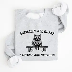 All Of My Systems Are Nervous, Anxiety, Raccoon, Mental Health, Funny, Aesthetic Sweatshirt,  Gift for Girl