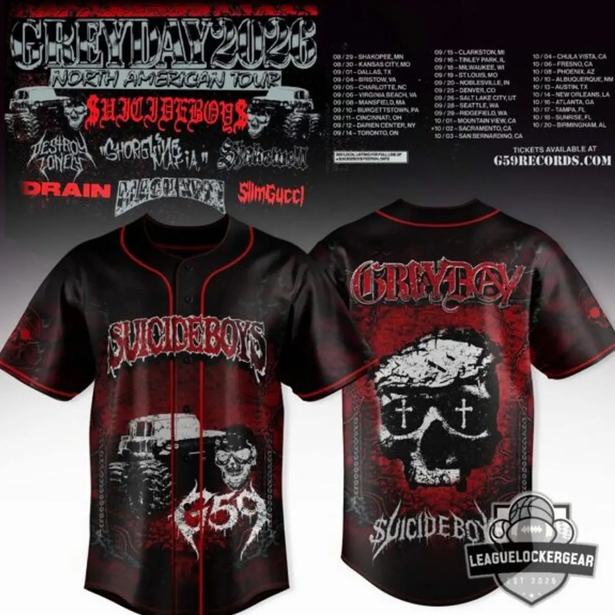 $uicide.boy$ Grey Day 2026 North American Tour Baseball Jersey WK9