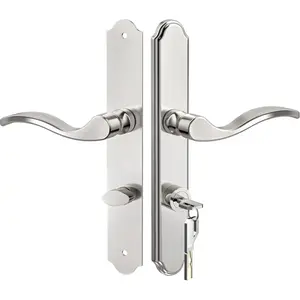 Complete Flat Slot Storm Door Handle Set, Mortise Keyed Lever Mount Latch with Deadbolt for Screen & Storm Doors, Polished Nickel