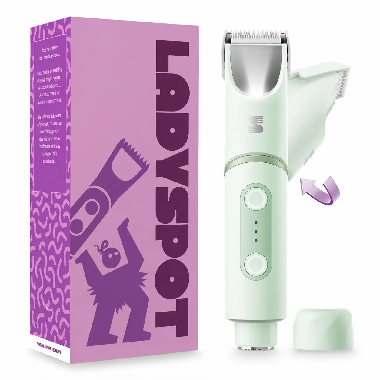 LADYSPOT Women's Shaver for Women, 180° Rotatable Flexible Ergonomic Head Hair Removal Handheld Device with Built-in Light, Mirror & Built-in Li-ion, 2-in-1 Trim & Shave IPX7 Rated Waterproof Wet Dry Lady Trimmer for Leg, Underarm, Leg/Underarm/Bikini, Ro
