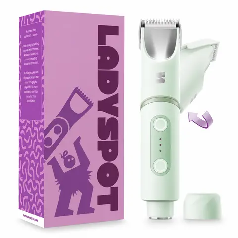 LADYSPOT Electric Bikini Trimmer - 180° Rotatable Flexible Ergonomic Head, Built-in Light & Mirror, 2-in-1 Trim & Shave Handheld Device, IPX7 Rated Waterproof Wet Dry Self Care Gadget for Leg/Underarm/Bikini, Gifts for Women