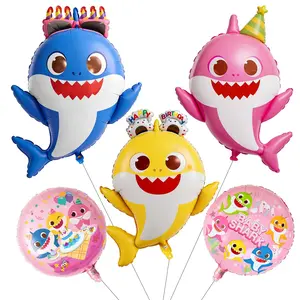 PartyWoo Baby Shark Family Foil Balloons 5pcs Baby Shark Family Pink Round Mylar Helium Balloons for Boys and Girls Birthday Decorations Under the Sea Ocean Theme Kids Birthday Party Decorations