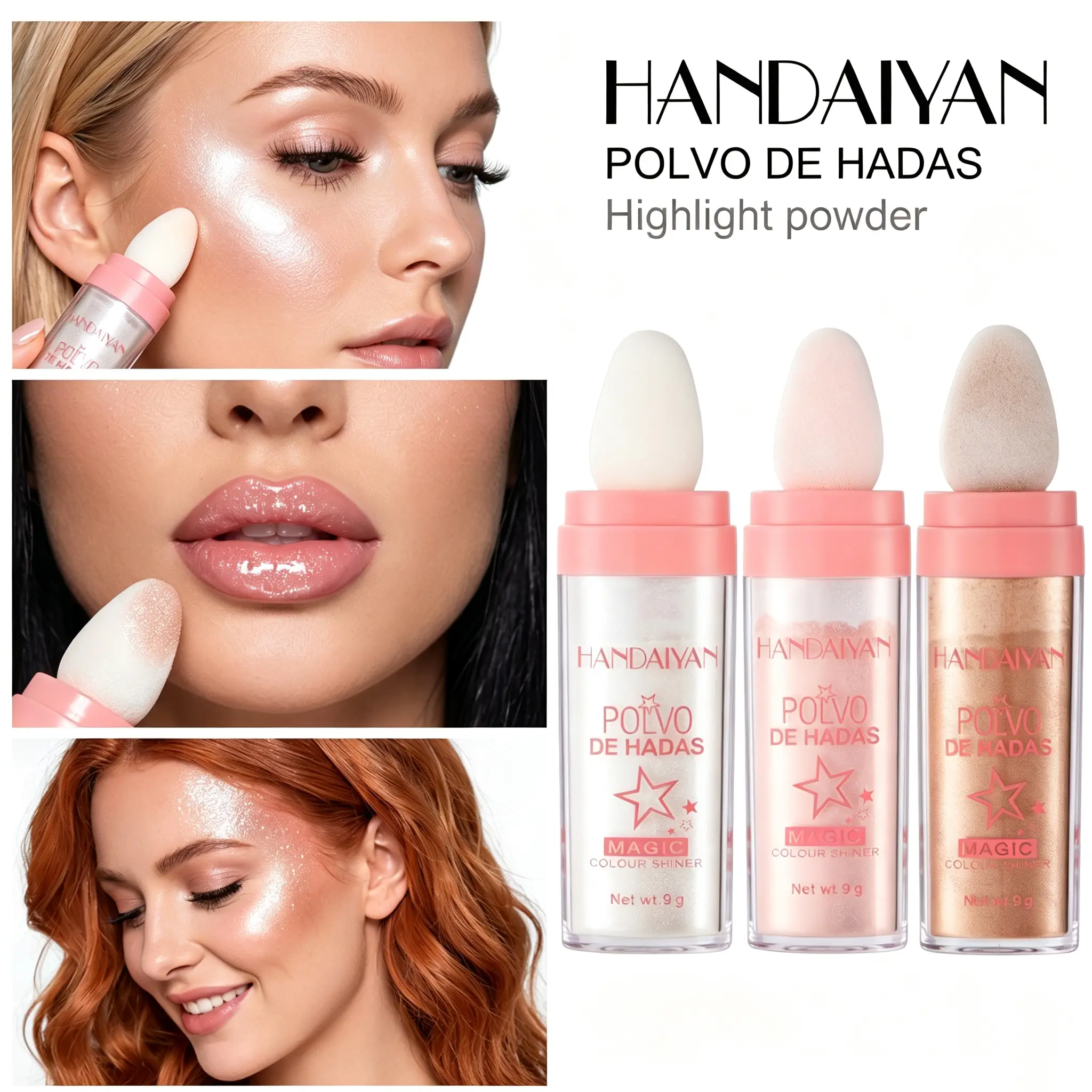 Fairy Dust Highlighter Powder, All-in-1 Sparkling Glitter Cosmetic for Face & Body, Long-Lasting Pearlescent Compact Makeup with Blend & Contour Benefits for Daily Use, Parties All Day Illuminator Evening Glow Wand