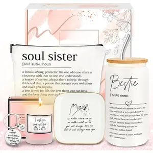 Bestie Friendship Gifts for Women - Soul Sister BFF Bestfriend  Basket with Candle, Notebook & Pen in Elegant Packaging