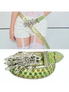 New skull claw punk style European and American Y2K style rhinestone belt sequin belt personalized trendy diamond-encrusted belt