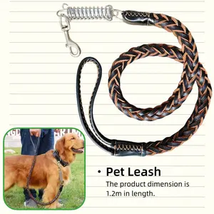 1.2m Leather Dog Leash, Ideal for Medium & Large Dogs, Anti-Pull Outdoor Lead. Soft & Comfortable, No Hand Chafing. Heavy-Duty Anti-Escape Training Leash for Dogs, Genuine Leather.