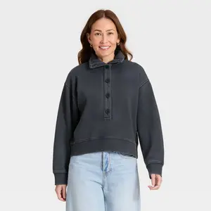 Women's Button-Front Pullover Sweatshirt - Universal