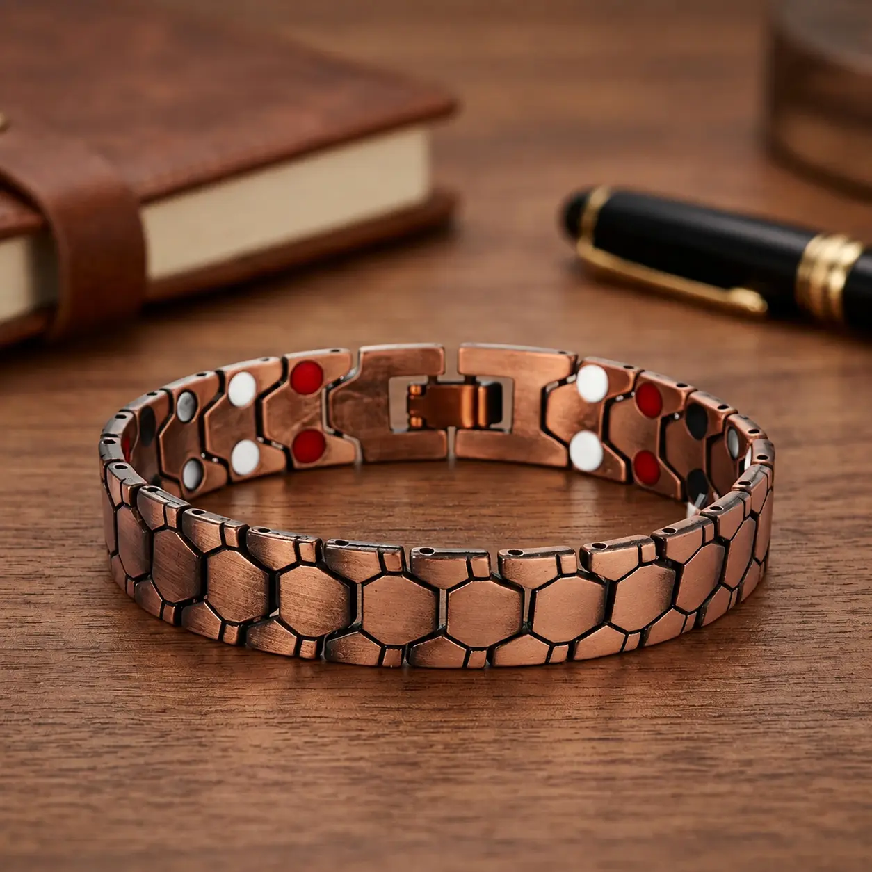 Unisex Adult Modern Copper Link Bracelet with 3500 Gauss Magnets for Daily Wellness & Anti-Static Therapy, Fashion Costume Jewelry Accessory