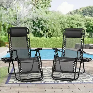 2 Zero Gravity Lounge Chairs, Foldable Reclining Camping for Patio, Lawn, Beach, Black