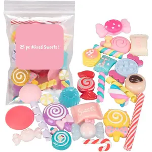 Scrapbooking Charms - 25pc Cute Mixed Sweets - Great for Arts and Crafts, School Projects, Scrapbooking Beads, DIY Decorations, Resin- Adults and Kids