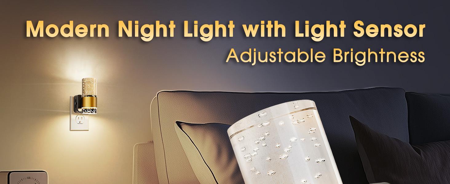 ISUNMEA LED Night Light,Dimmable Night Lights Plug into Wall, 2 Pack Acrylic Nightlight with 0-100 LM Adjustable Brightness, 3000K Plug in Night Light with Dusk to Dawn Sensor, for Bathroom Hallway