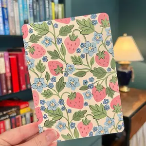 Flora & Fables Summer Strawberry Kindle insert for Kindle Paperwhite 7", color soft, and 6”.  Made with 110lb cardstock. Clear case NOT included.