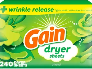 Gain Dryer Sheets Plus Wrinkle Release, Original Scent, 240 Count, Wrinkle Reducing Anti Static Laundry Sheet