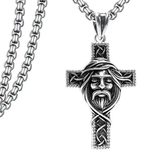 Retro Jesus cross necklace men do old titanium Celtic knot diamond pendant niche hip-hop personality brand accessories. Cuban Link Chain