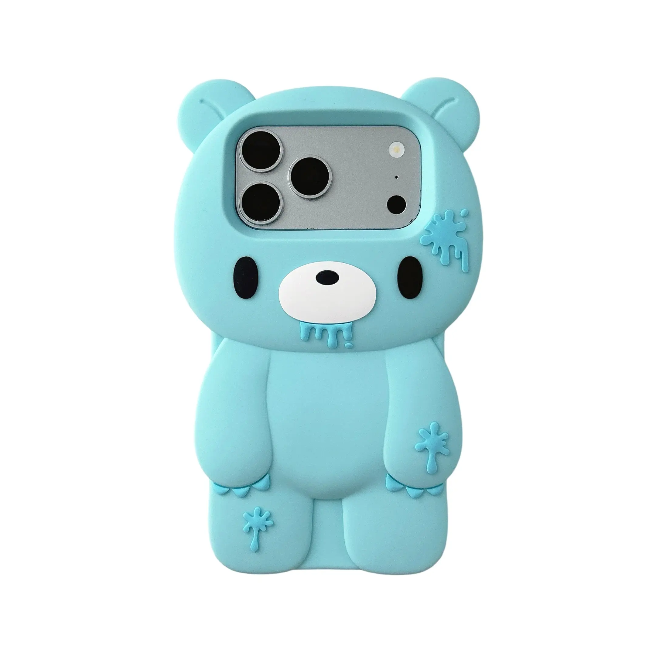 3D Cartoon Cute Blue Unique Bloody Design Bear For iPhone 16 Plus 17 Pro Max 15 14 13 12 Pro Max Phone Case Soft Silicone Cover
