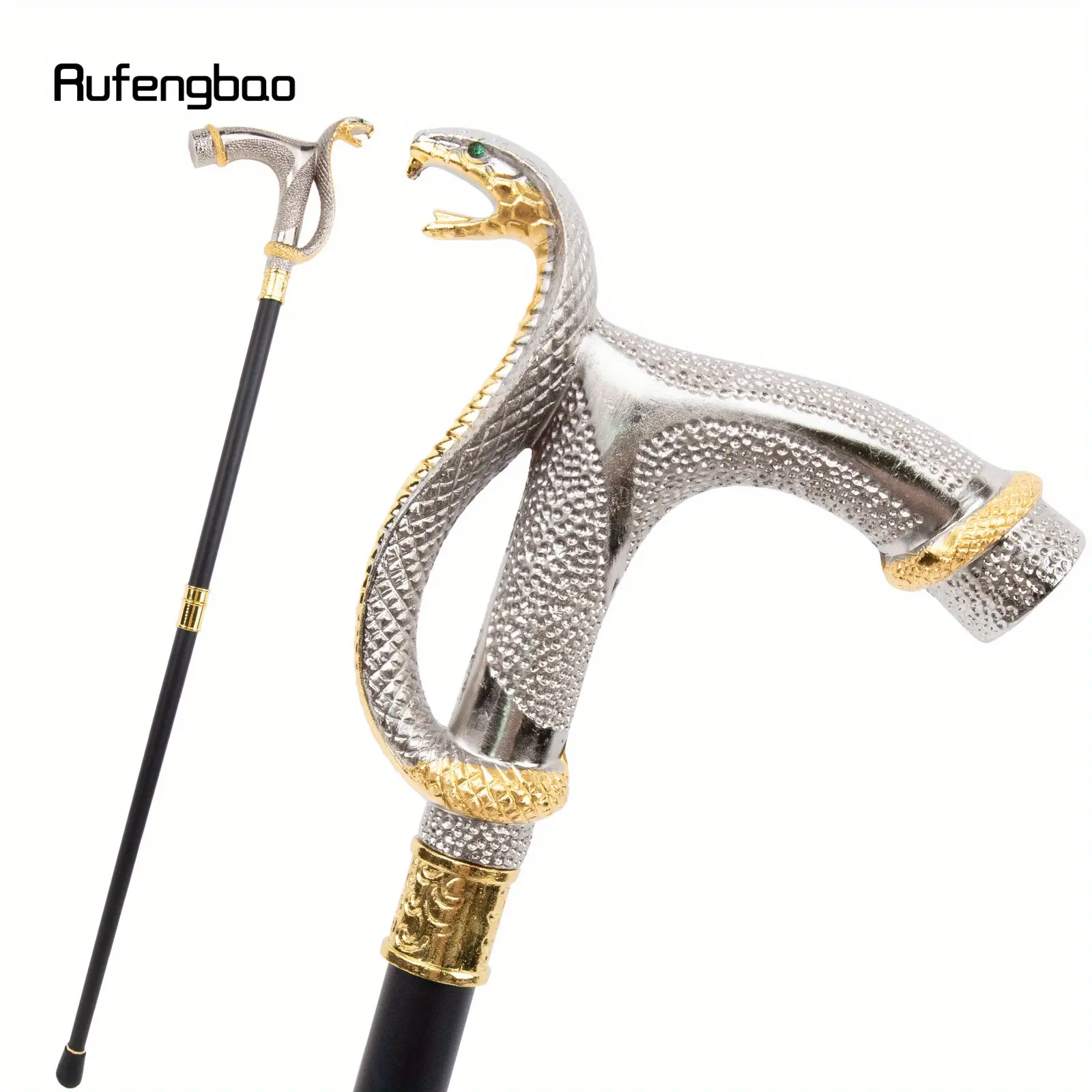 White Golden Cobra Head Fashion Walking Stick Decorative Walking Stick Cospaly Vintage Fashionable Walking Cane Crosier 93cm