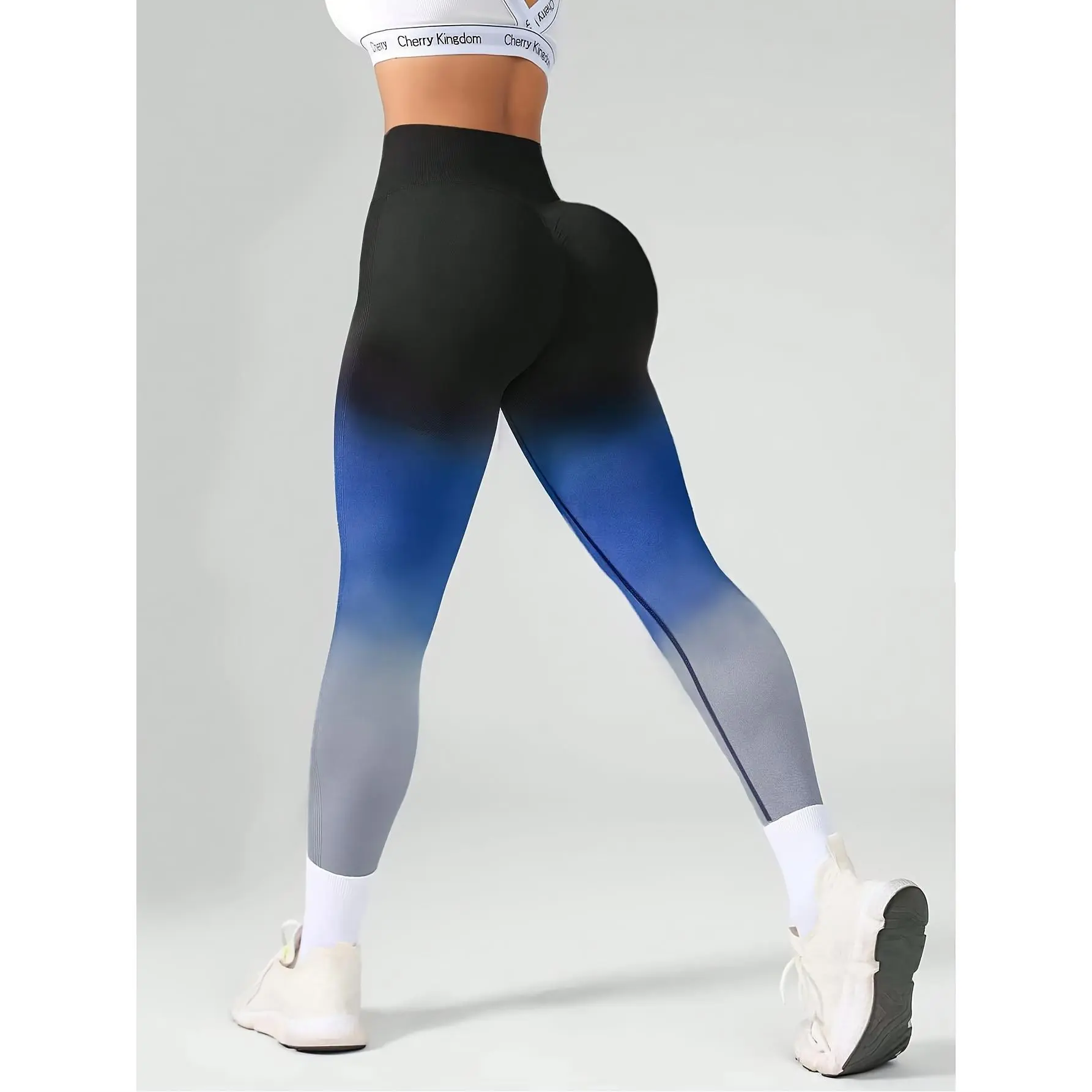 High Elastic Gradient Color Sweatpants - Black to Light Green All Season Machine Washable Fitness Training Pants, Modern Sportswear, Non-Transparent Sportswear
