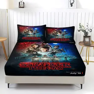 3 Pcs Stranger Things Fitted Sheet Set, Bed Sheet Sets, Exclusive Bedding Set for Fans of The Show, Perfect for Children'S and Teens' Bedrooms, Soft Microfiber Polyester, Vibrant and Whimsical Bedding, No Filler