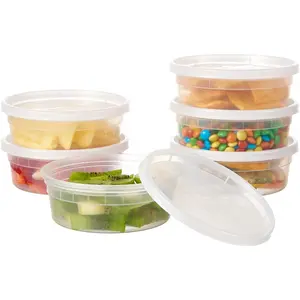 48-Pack 8-Ounce Plastic Food Storage Containers with Lids, Disposable Transparent Small Takeout Jars and Bowls for Soup, Meal Prep, Slime| BPA-free| Stackable| No air leakage| Electric Stove| Induction Cooker Dishwasher| Suitable for refrigerator storage