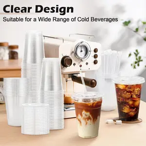 100 Pack 16 oz Clear Plastic Cups with Lids and Straws, Disposable Plastic Coffee Cups with Lids for Iced Coffee, Cold Beverages, Smoothies and To-Go Drinks Transparent