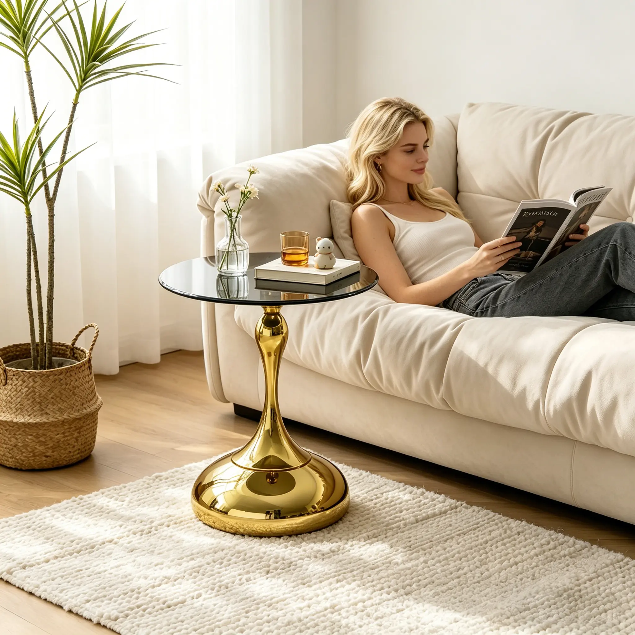 Modern Round Glass Coffee Table - Small Tempered Glass Cocktail & End Table for Living Room, Apartment & Compact Spaces