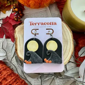 Halloween Town Polymer Clay Earrings - Nightmare Before Christmas Fall Foliage Statement Earrings