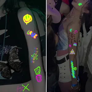 bars, music festivals, parties, glowing notes, cool fluorescent tattoo stickers