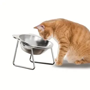 1/2 Pack Heavy-Duty Stainless Steel Cat Feeder, Elevated Anti-Tip Cat Bowl with Rounded Corner, Easy Clean Dual-Use Bowl for Wet & Dry Food, Suitable for Kittens & Tile Floors, Perfect Gift for Cat Lovers