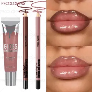 3pcs Pearlescent Lip Gloss & Liner Kit - Sheer Iridescent Mirror Shine & Nude Multi-Color Lipliner, Clear Case Portable Set, All-Day Hydrating Non-Sticky Glossy, Perfect for Women’s Daily & Party Makeup - Lip Gloss Trio