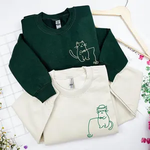 Custom Embroidered Cats Fishing Sweatshirt, Matching Sweatshirts For Couple, Cute Valentines Gift For Girlfriend, Christmas Gift For Couple