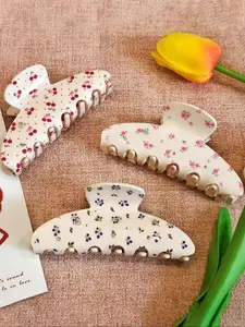 Elegant Floral & Cherry Pattern Hair Claw, Cute Trendy Hair Claw, Fashionable Hair Accessories for Women & Girls, Flower Hair Clips