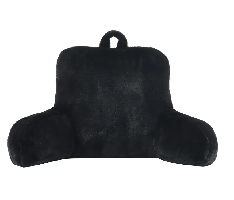 Black Faux Fur Plush Reading Backrest Pillow - Soft Bedding & Linens Cushion for Relaxation