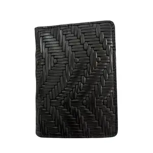 Police Leather Badge Wallet, For Pin Back Badges-Black Woven Leather