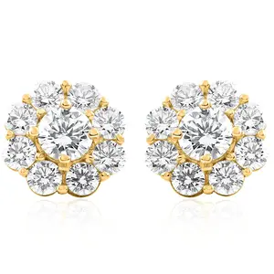 3Ct Diamond Halo Studs 14k Yellow Gold EX3 Lab Grown