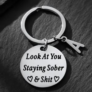 Stainless Steel Keychain - Look At You Staying Sober Engraved - Inspirational Cancer Survivor Gift for Strength and Hope - Durable & Polished Finish