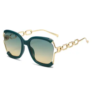 Trendy Streetwear Chain Sunglasses | Fashionable Metal Perforated Brushed Frame Eyewear