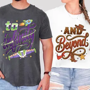 Couple Matching T-Shirt “To Infinity & Beyond” – Space & Cowboy Theme Tee, Cute Couple Outfit, Gift for Couples