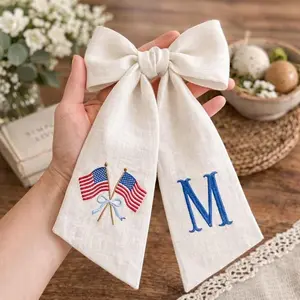 Personalized Embroidered USA Flag Wreath Sash, Summer Toile Front Door Bow, Custom USA Wreath Sash, Holiday Decor