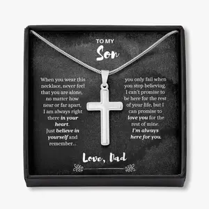 Personalized Father to Son Personalized Cross Necklace, Father Son Necklace, Birthday Gifts for Son from Dad, Gifts Necklace for Son from Dad Xmas