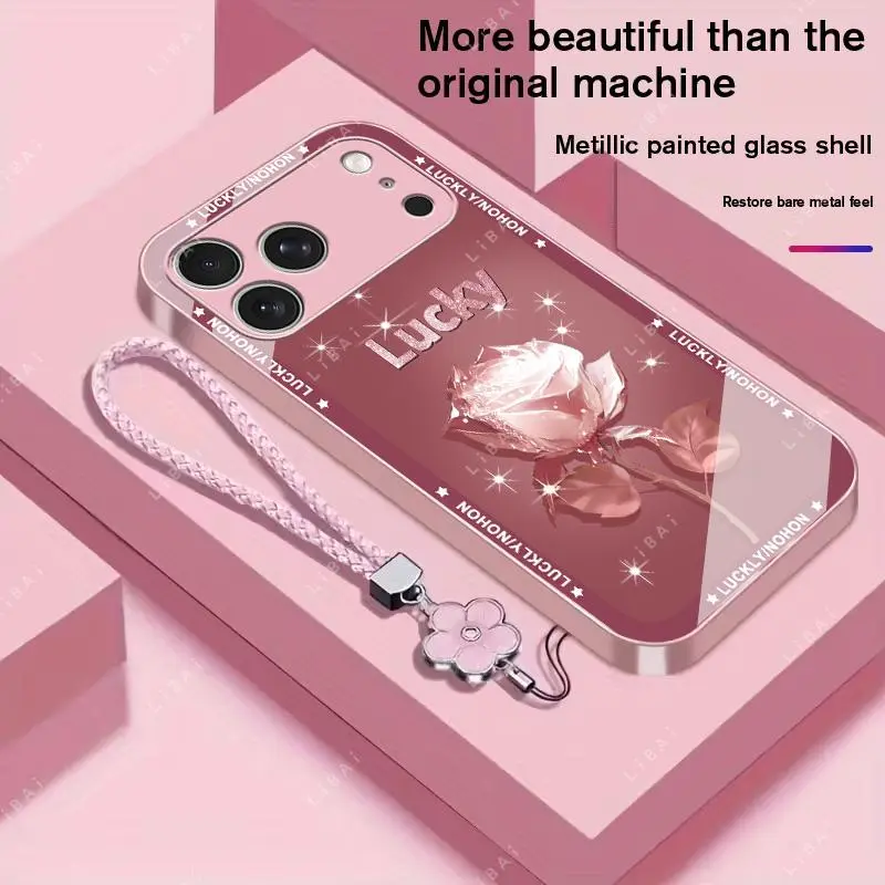 Suitable for [iPhone 17 Pro Max]Brand new premium phone case，free beautiful four-leaf clover lanyard，available in multiple colors， beautiful and high-class eleganceexquisite YM99
