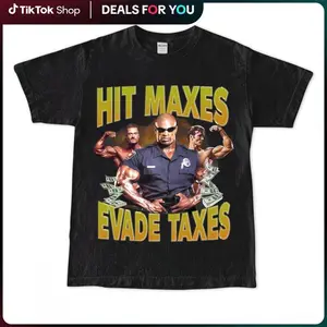 Hit Maxes Evade Taxes Gym Gift T-Shirt Meme For Man, Anabolic Appareal T-Shirt For Gym Rats, Funny Pumpcover WorkouT-Shirt For Bodybuilder Birthday Christmas Cotton Fabric Menswear Top