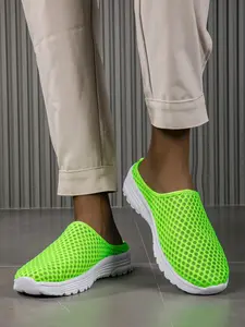 Women's Platform Mule Sneakers Backless Slip On Style Walking Shoes Breathable Fly Woven Fabric Non Slip Outdoor Casual Shoes Casual Fashion Shoes
