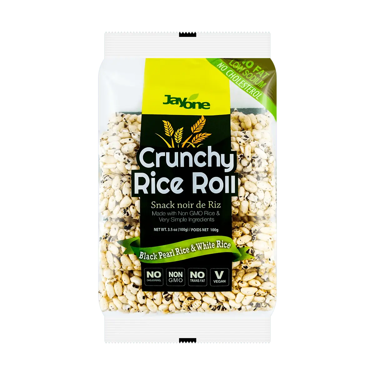 JAYONE Korean Crispy Rice Rolls - Black Rice & White Rice Snack, 100g